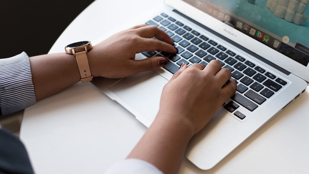 Woman's hands using computer